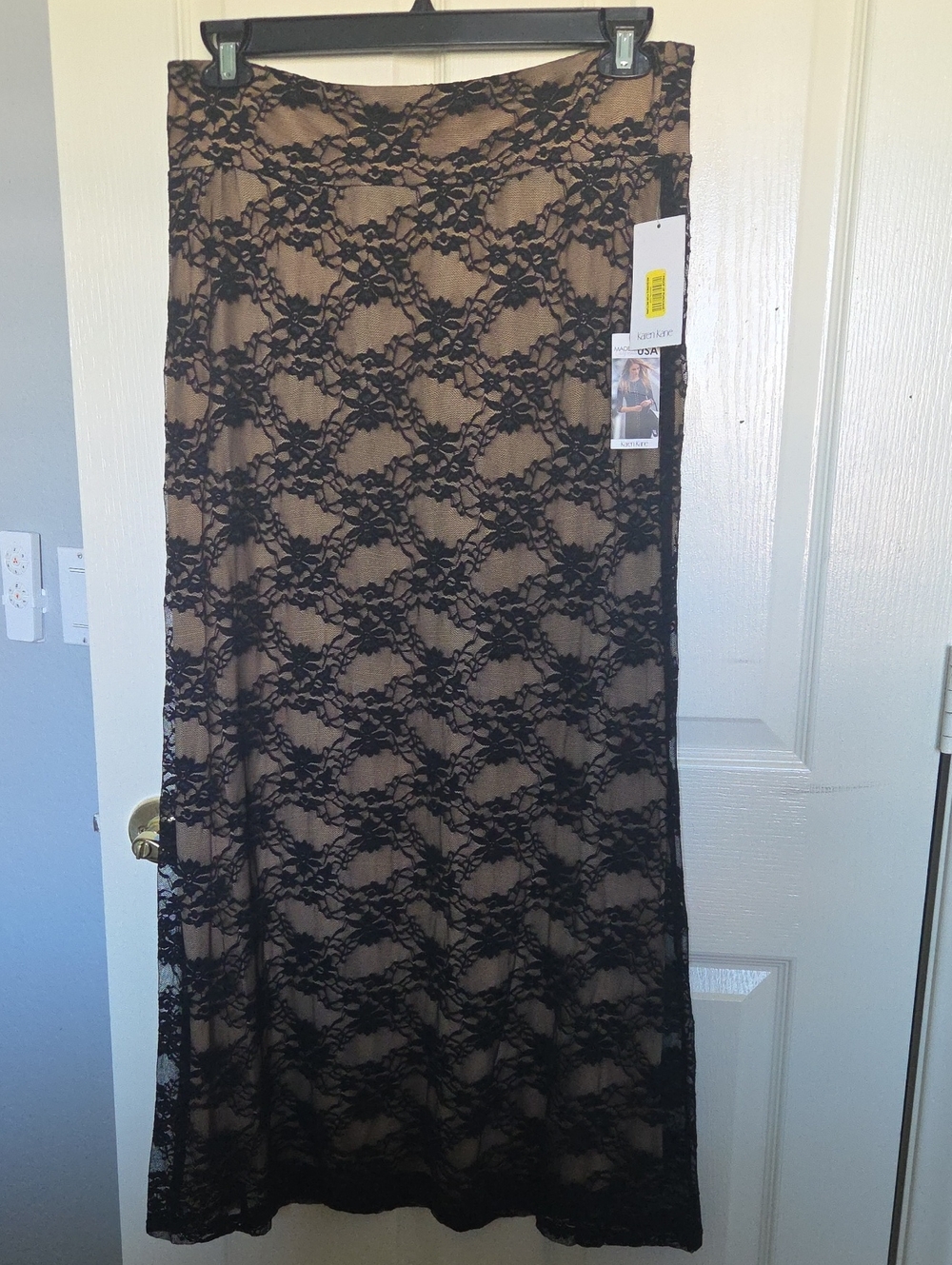 Karen Kane Black Lace Maxi Skirt with Nude Underlay
